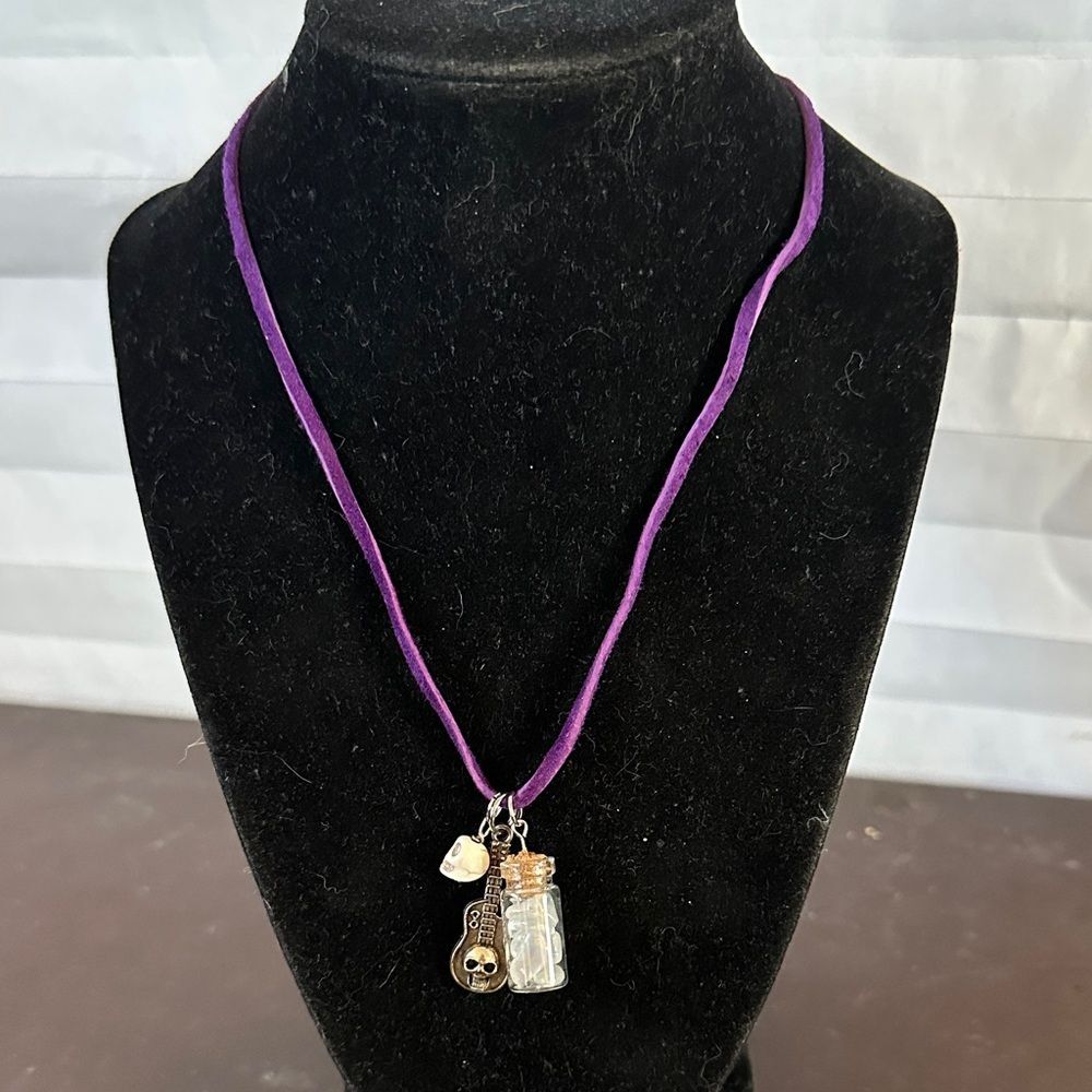 Handmade Purple Leather Charm Necklace Unique Artisan Jewelry